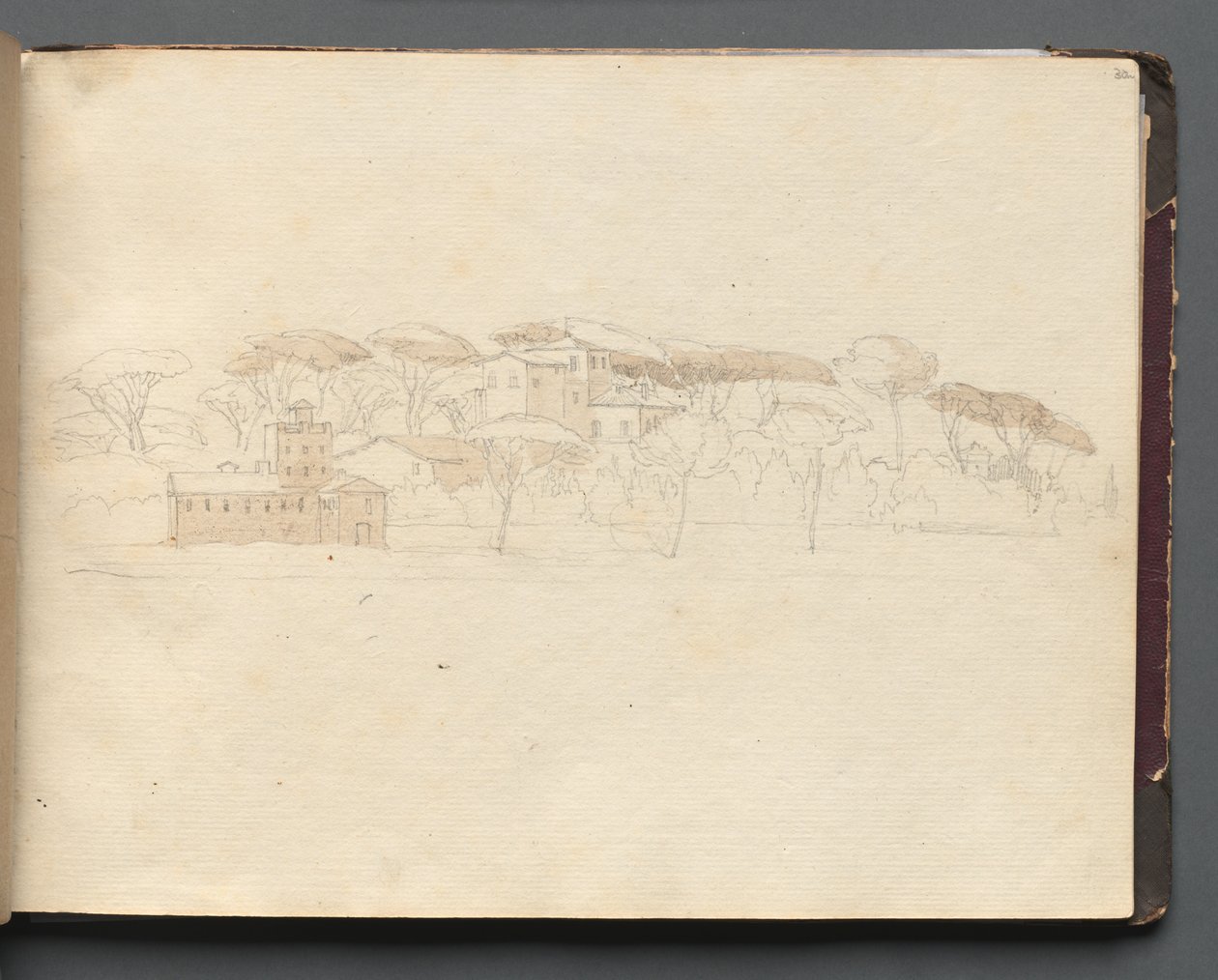 Album met Zichten op Rome en Omgeving, Landschapsstudies, pagina 30a: Romeins Panoramisch Uitzicht door Franz Johann Heinrich Nadorp
