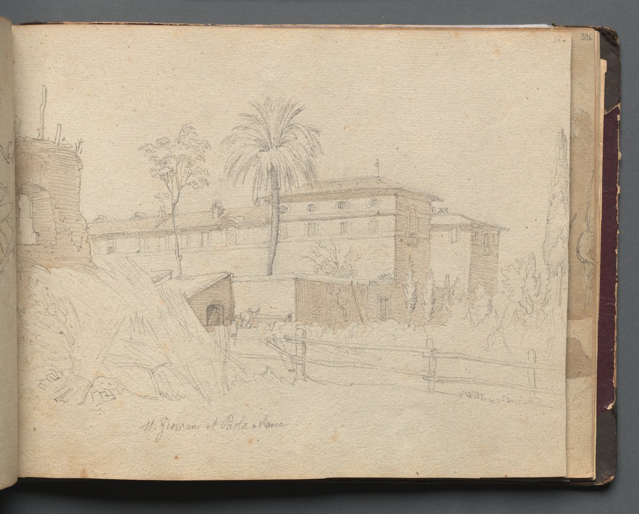 Album met Zichten op Rome en Omgeving, Landschapsstudies, pagina 38a: "St. Giovanni e Paolo, Rome" door Franz Johann Heinrich Nadorp