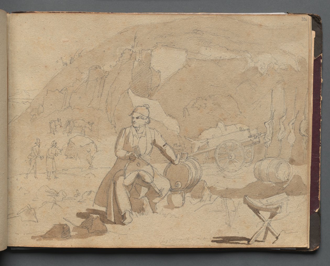 Album met uitzichten van Rome en omgeving, landschapsstudies, pagina 39a: Figuur in een landschap door Franz Johann Heinrich Nadorp