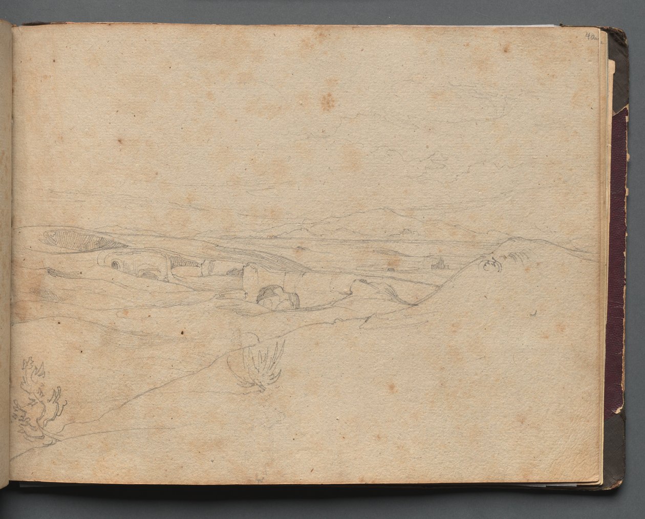 Album met uitzichten van Rome en omgeving, landschapsstudies, pagina 40a: Romeins landschap door Franz Johann Heinrich Nadorp