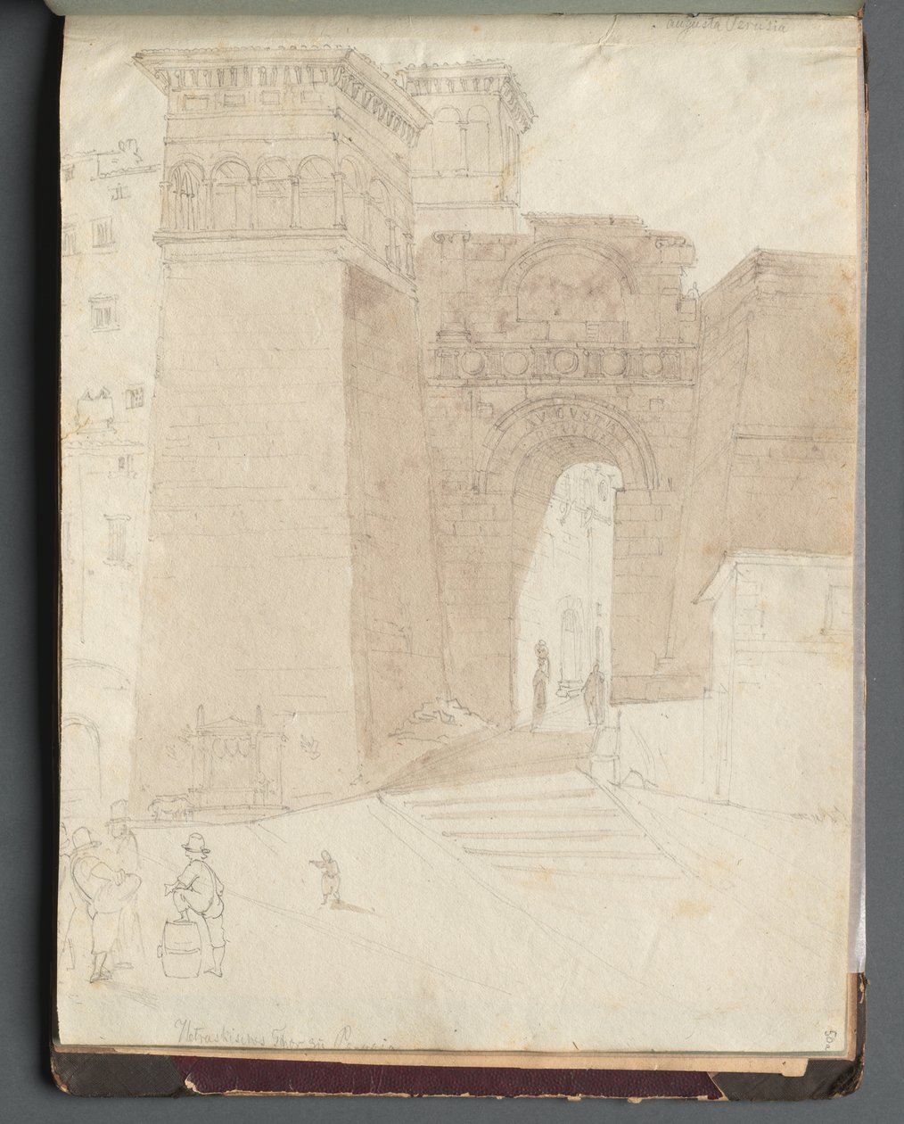 Album met Zichten op Rome en Omgeving, Landschapsstudies, pagina 50a: Romeins Architecturaal Zicht door Franz Johann Heinrich Nadorp