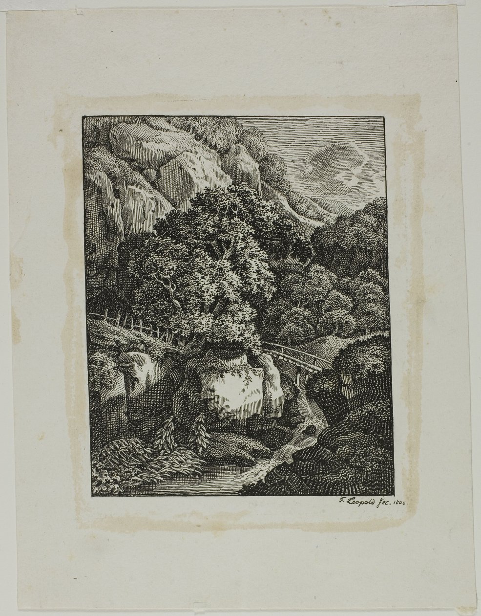 Bosrijk Berglandschap met een Kleine Waterval en Pad door Franz Joseph Leopold