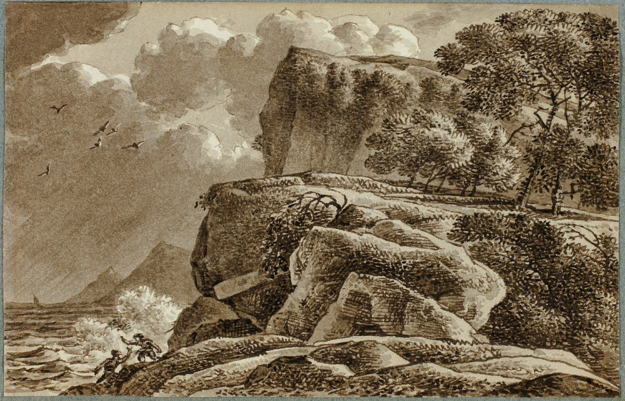 Kustlandschap met naderende storm door Franz Kobell