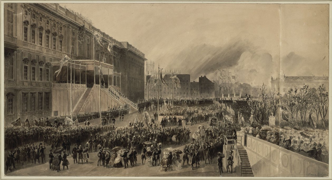 Ontwerp voor de hulde voor koning Frederik Willem IV door Franz Krüger