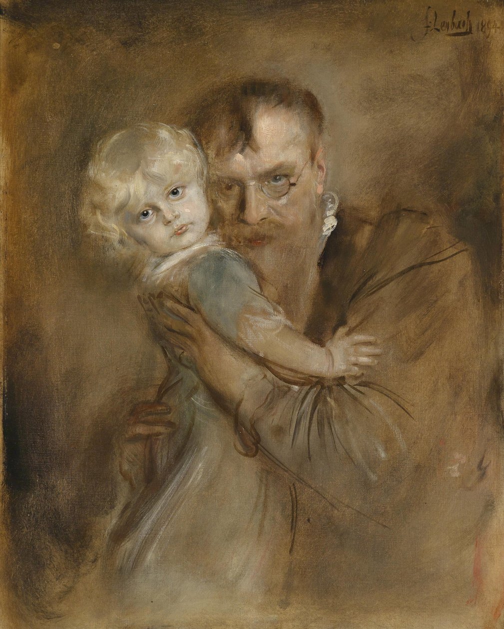 Zelfportret met dochter Marion door Franz von Lenbach