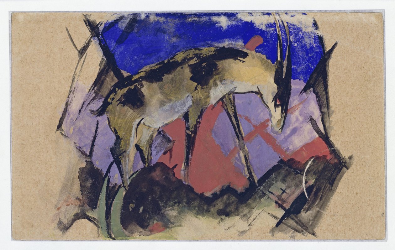 Antilope (auch: Steinbock) (Postkarte an Else Lasker-Schüler) door Franz Marc