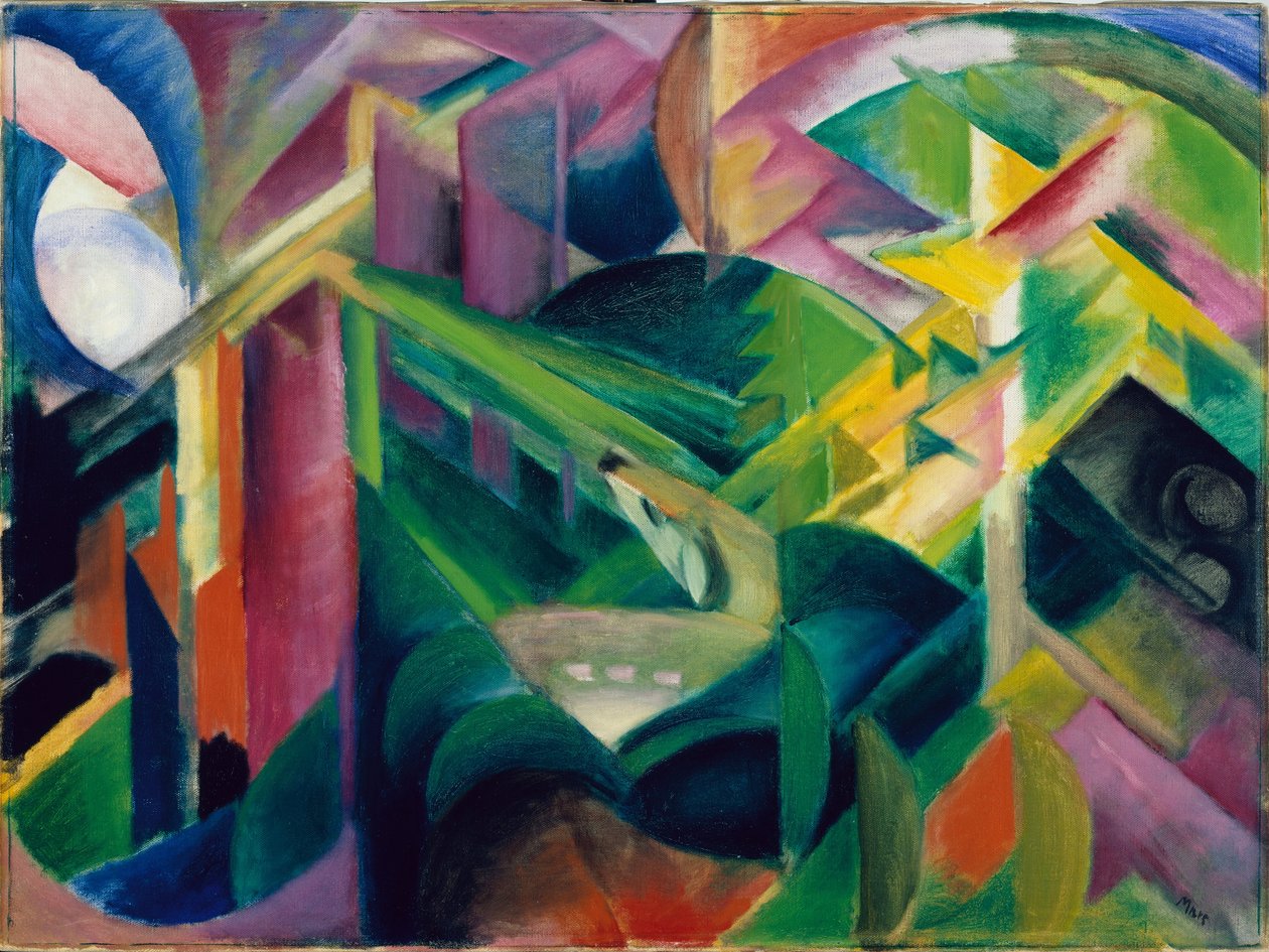 Herten in een kloostertuin door Franz Marc