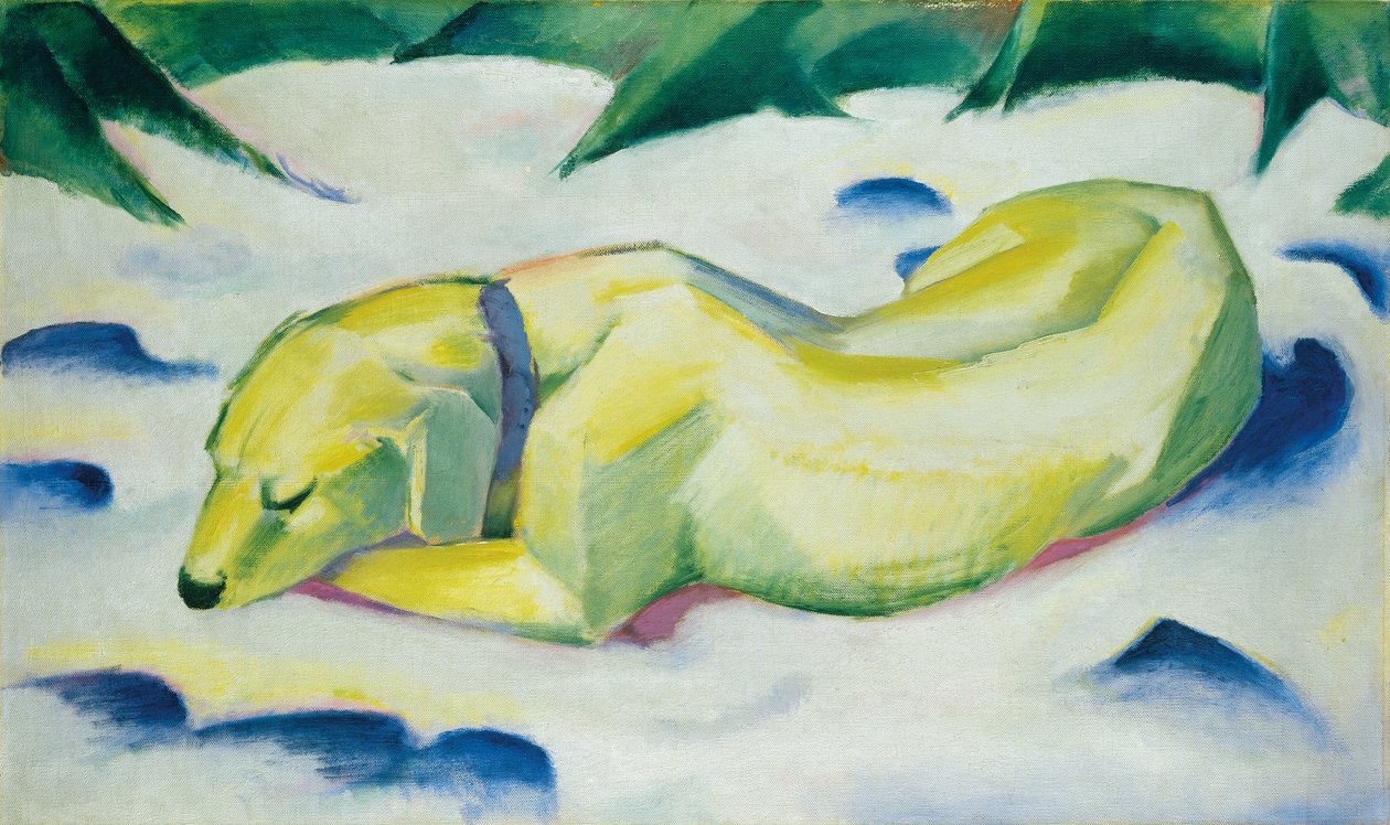 Hond Liggend in de Sneeuw, ca.1911 door Franz Marc