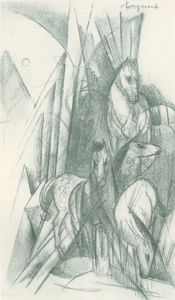 Compositie van paarden en abstracte vormen door Franz Marc