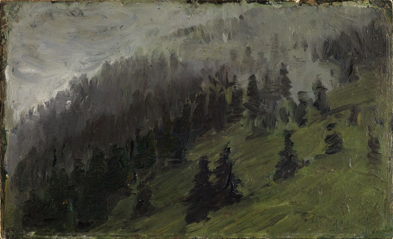Mist tussen sparren door Franz Marc