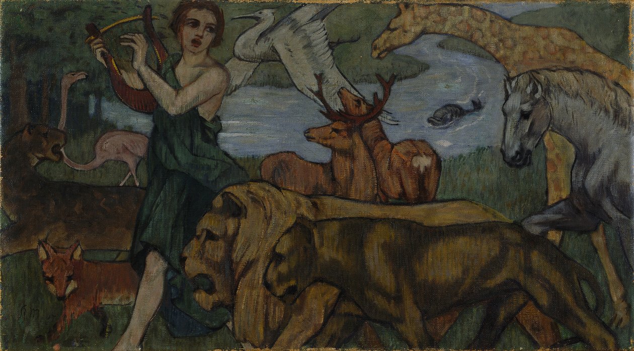 Orpheus bij de dieren, ontwerp voor een wandtapijt door Franz Marc