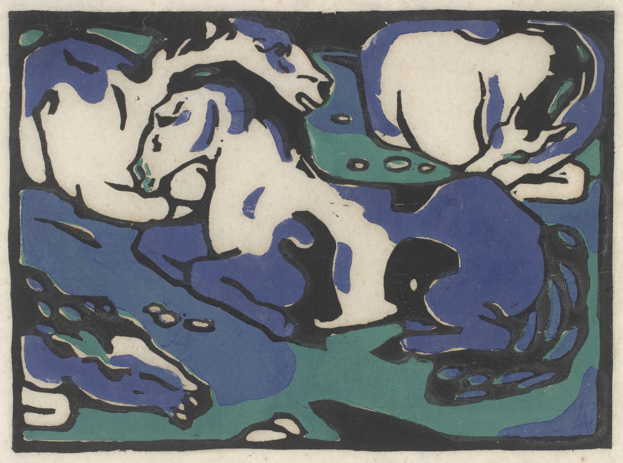 Ruhende Pferde (Rustende Paarden), 1911-1912, gedrukt 1916 door Franz Marc
