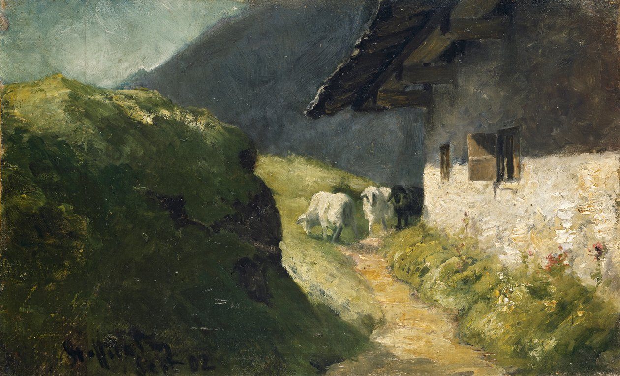 Staffelalm (II) met schapen door Franz Marc