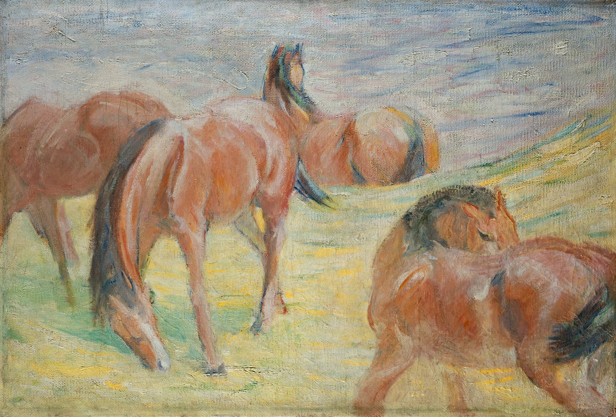 Grazende paarden I door Franz Marc
