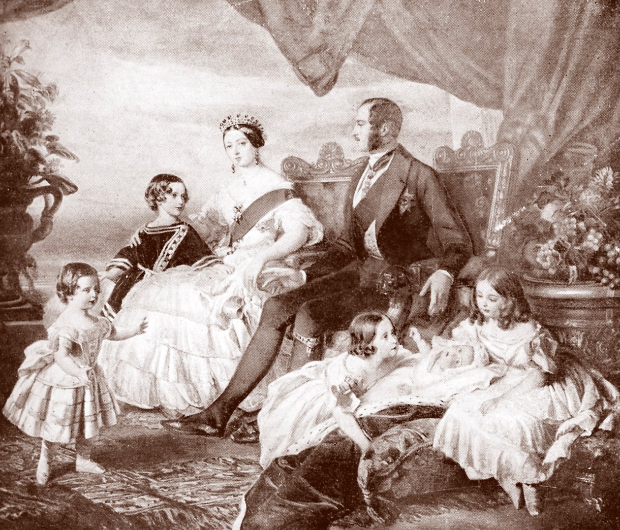 Koningin Victoria met prins Albert en hun kinderen, uit 
