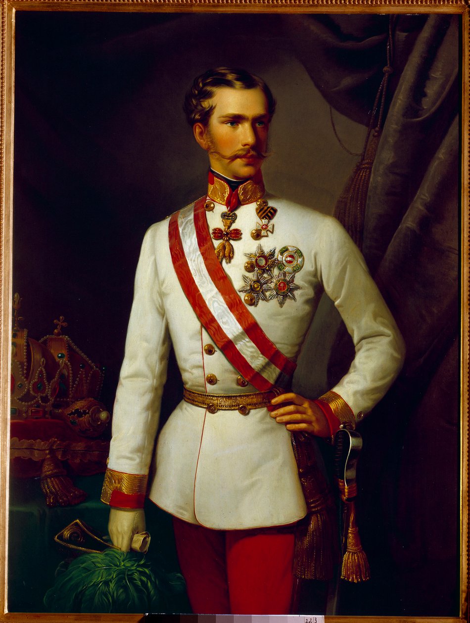 Portret van Francois Joseph van Oostenrijk op 28-jarige leeftijd in ceremonieel uniform (1830-1916) door Franz Xaver Winterhalter