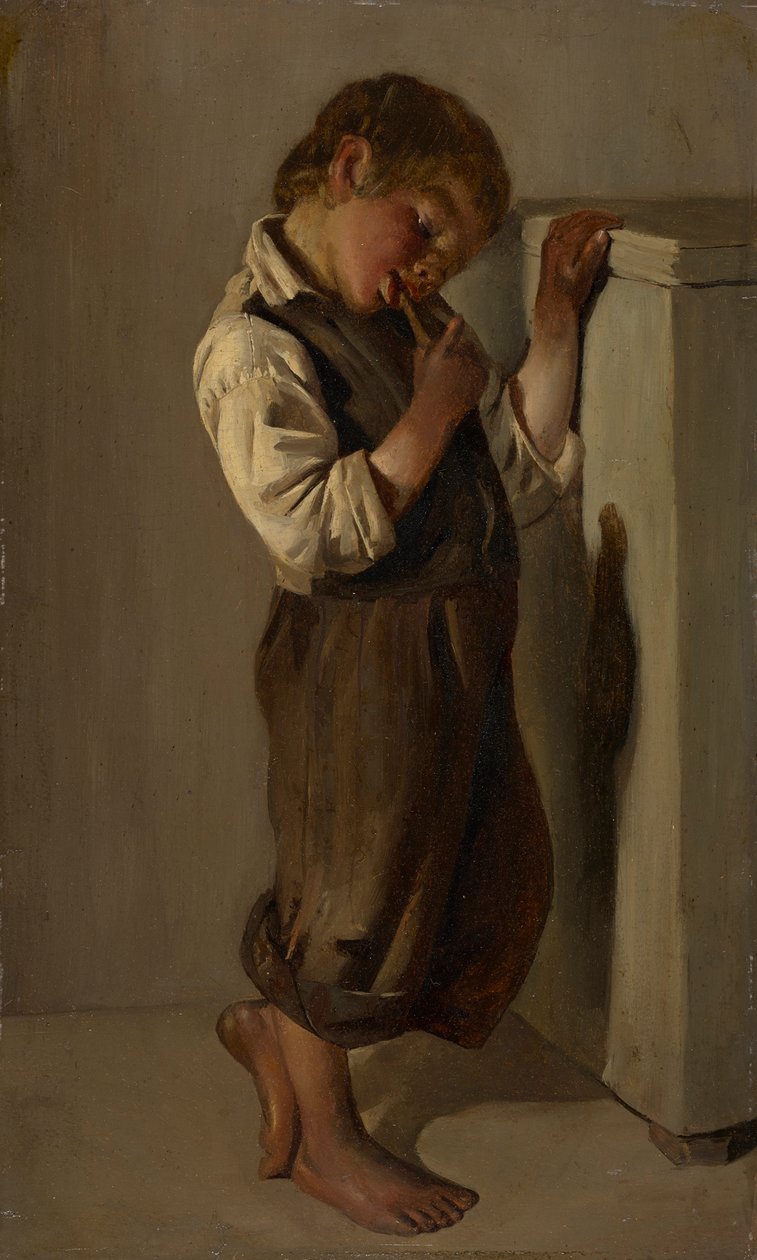 Een boerenjongen die brood eet in de woonkamer door Franz von Lenbach