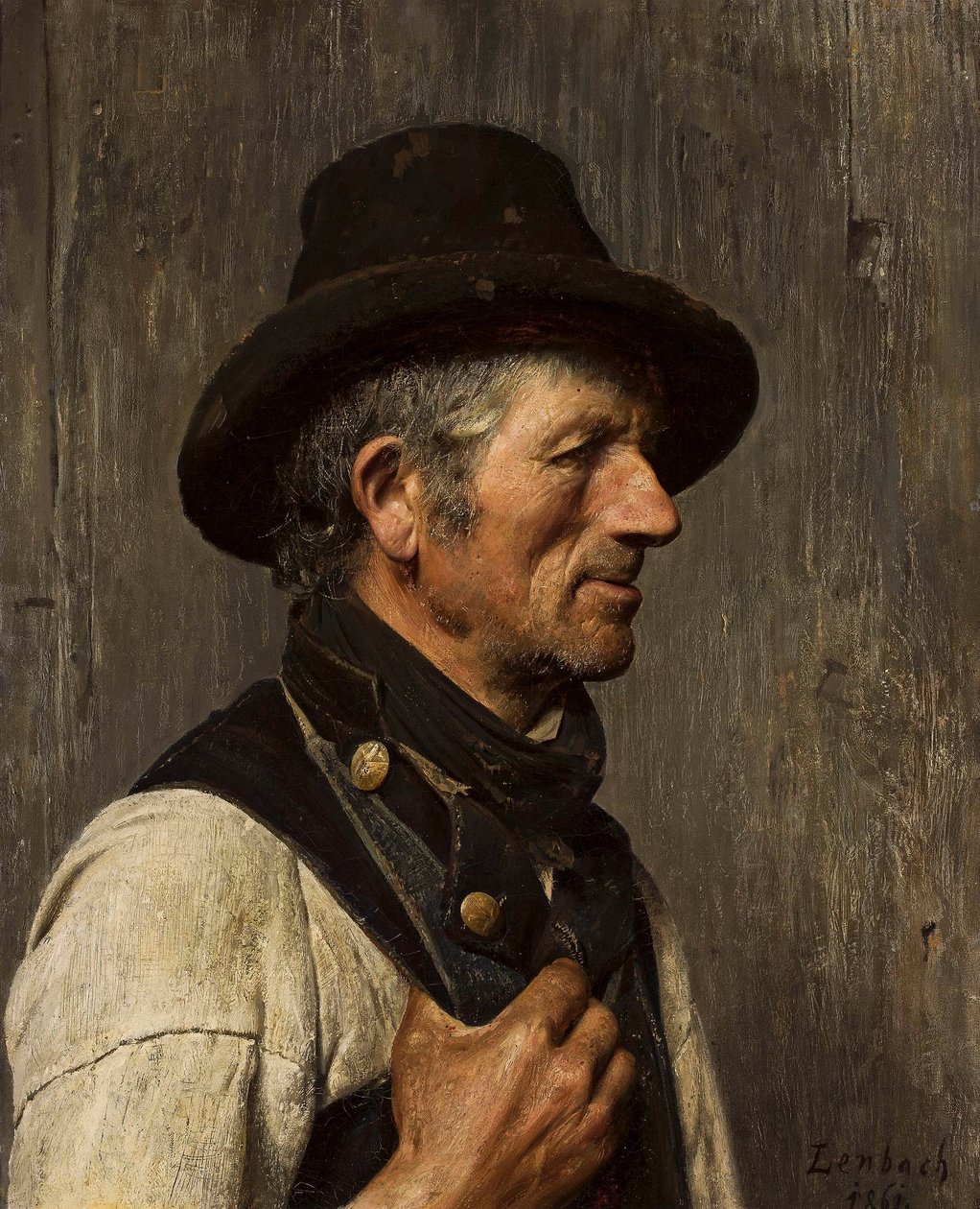 Portret van een boer met een hoed - Visser door Franz von Lenbach