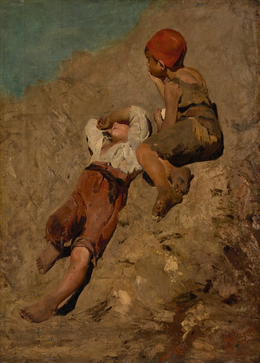 Twee boerenjongens op een helling door Franz von Lenbach
