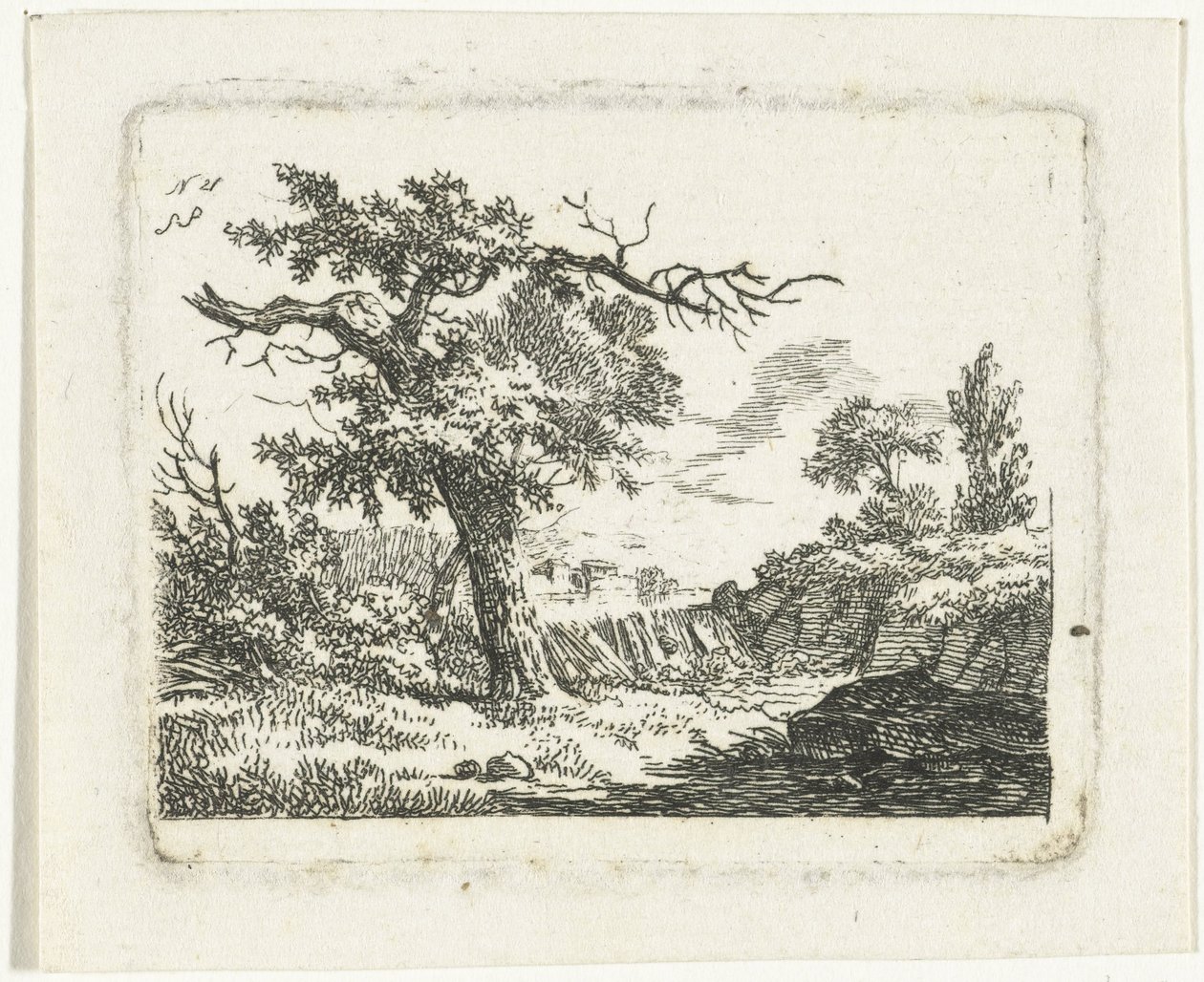 Landschap met boom met twee dode takken door Frédéric Théodore Faber