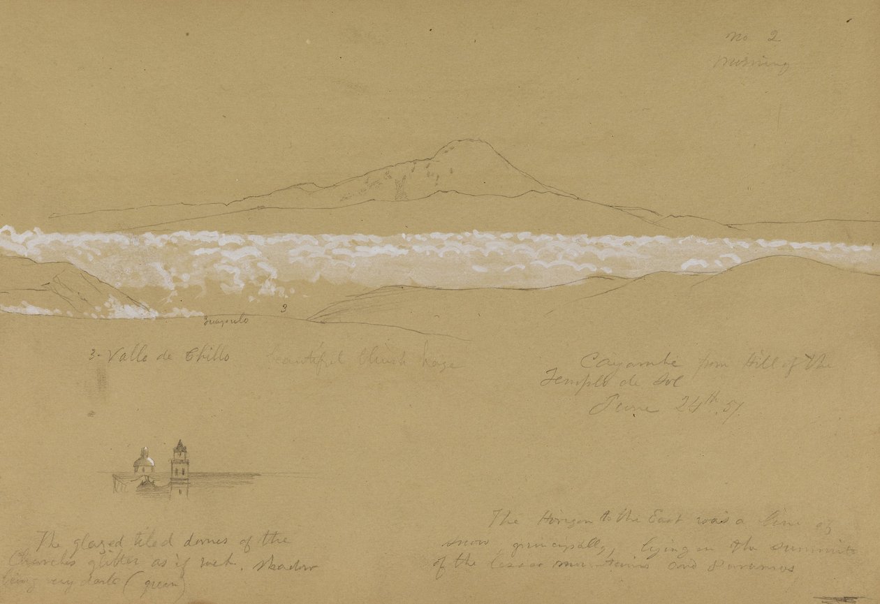 Cayambé, ochtend, vanaf de Tempel van de Zon, Quito door Frederic Edwin Church