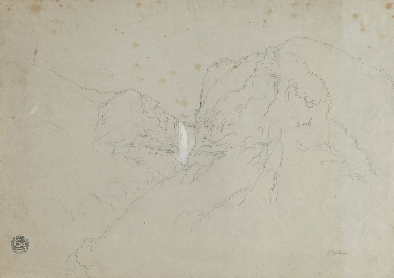 Tekening. a. Schets. Tequendama-watervallen nabij Bogota, Colombia. b. Uitzicht op verre bergketens. door Frederic Edwin Church