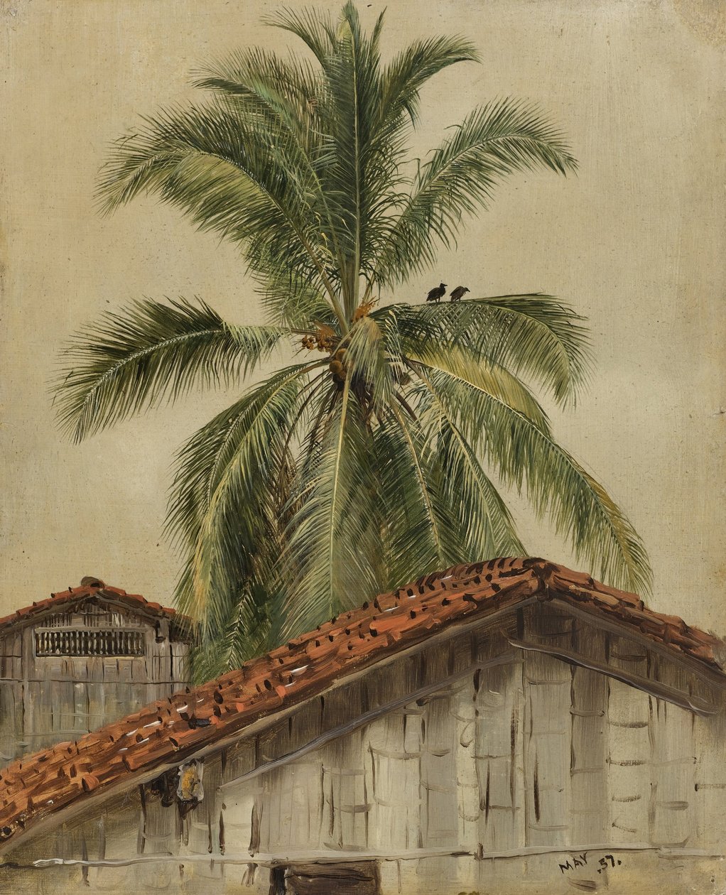 Palmbomen en daken, Ecuador door Frederic Edwin Church