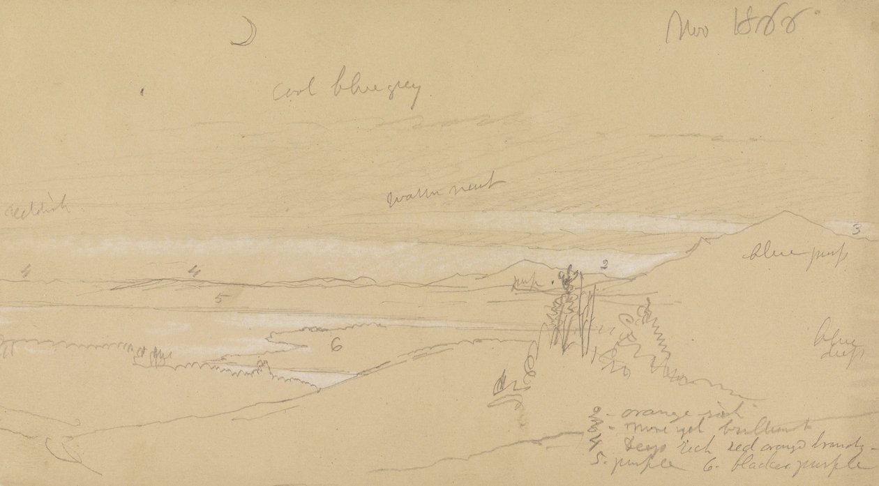 Rivier door bergvallei met lucht en halve maan door Frederic Edwin Church