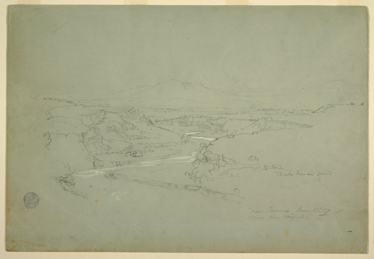 Vallei met een kronkelende stroom door een bergplateau nabij Tacunga en San Miguel door Frederic Edwin Church