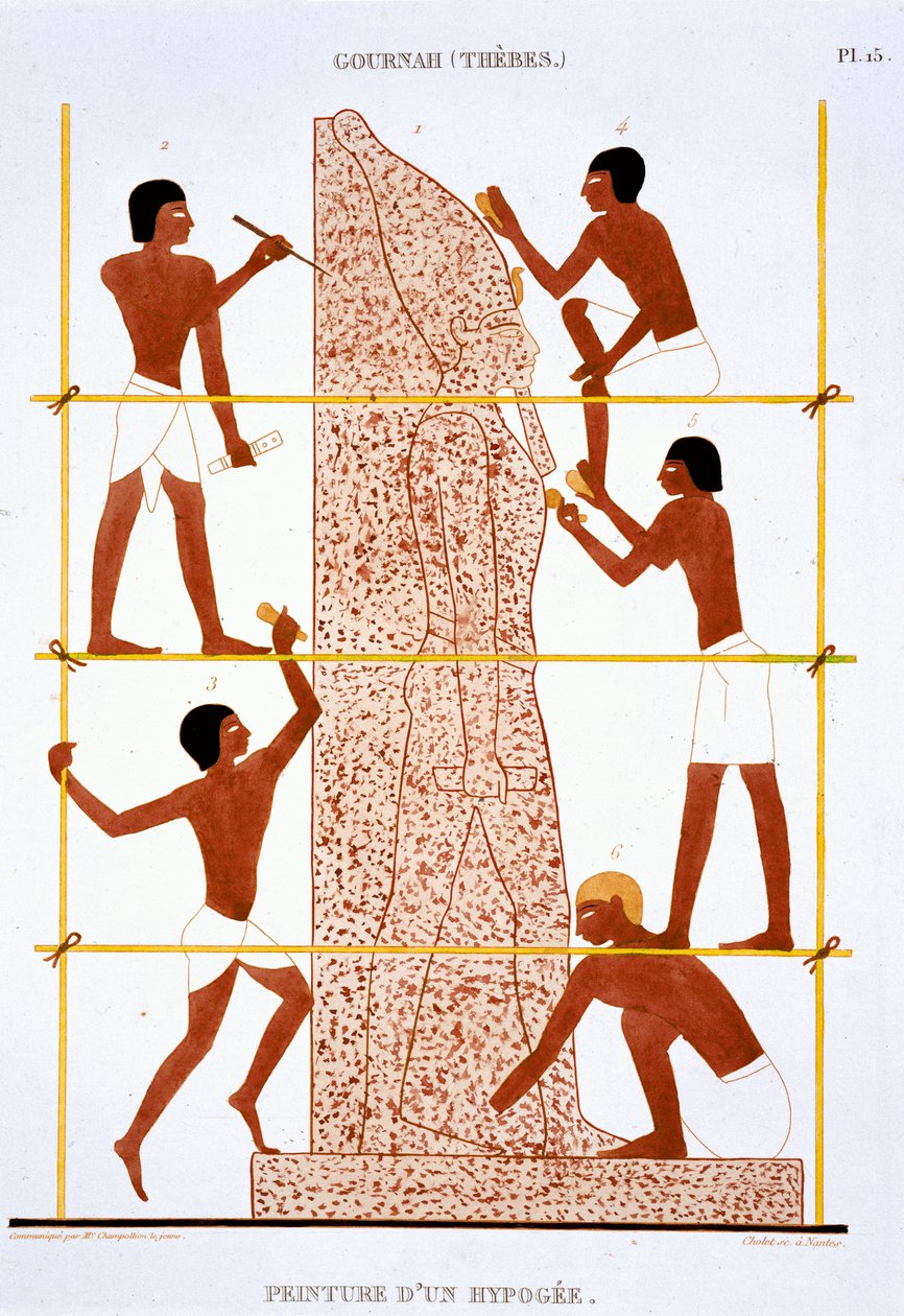 Steenhouwers maken kolossaal standbeeld van de Farao, uit een Zeldzaam Verslag van Fresco