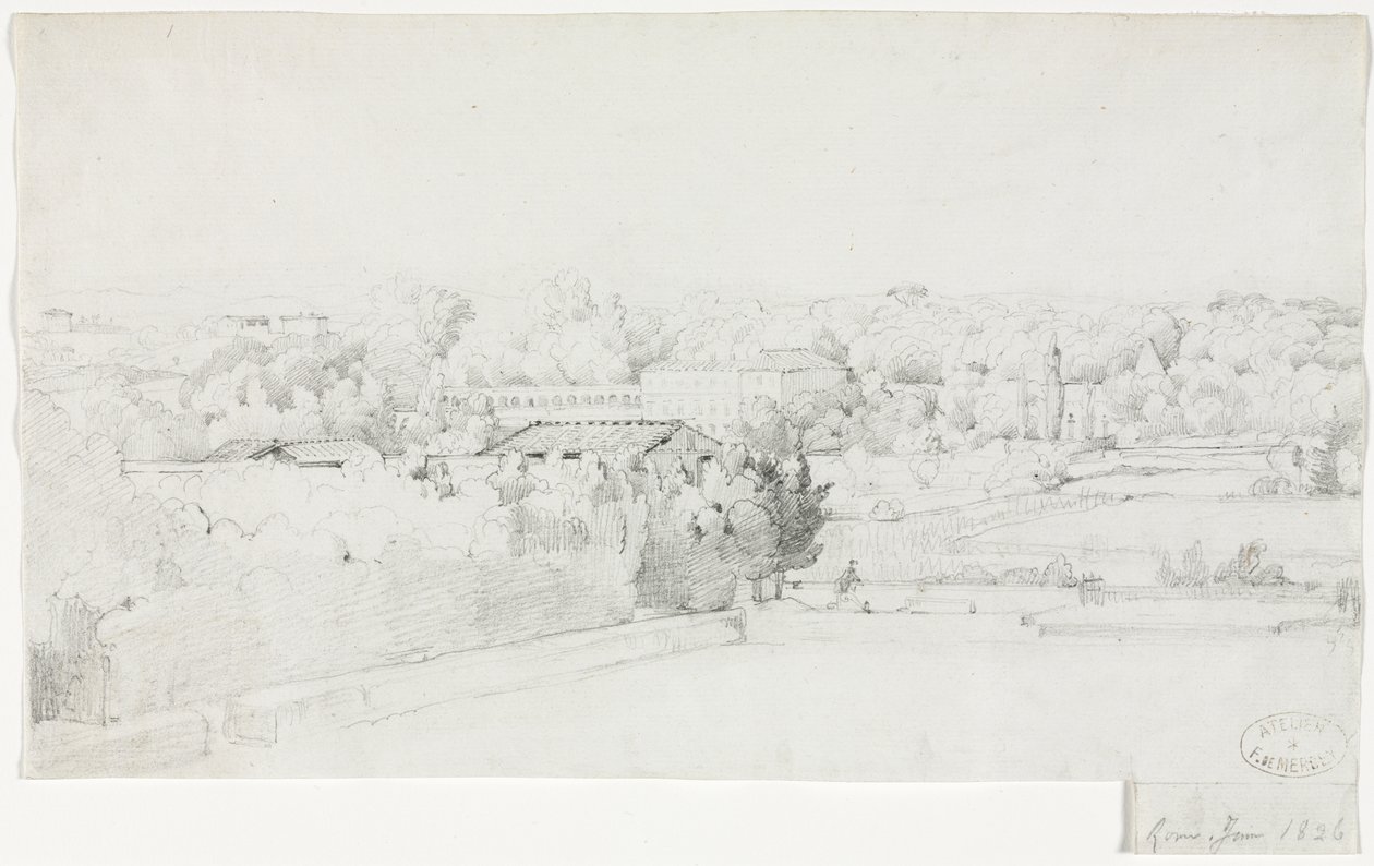 Uitzicht op de Villa Borghese en haar Orangerie vanaf de Villa Medici door Frederic Bourgeois de Mercey