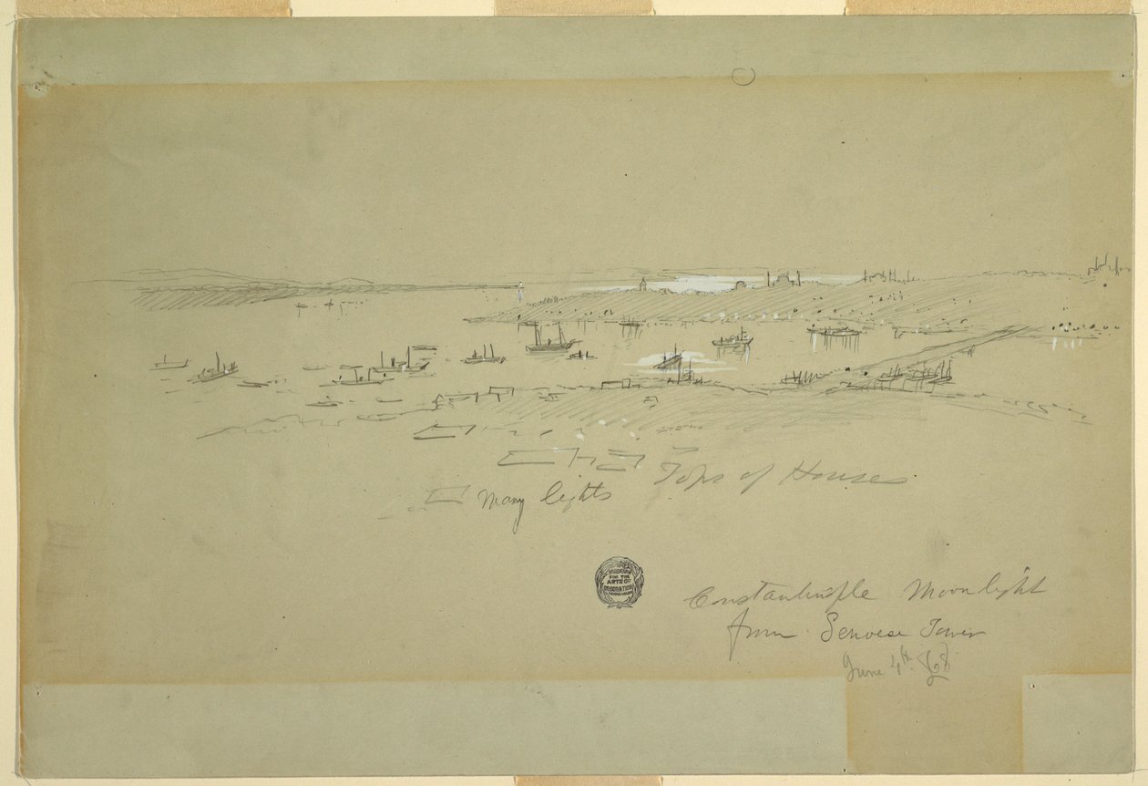 Constantinopel bij maanlicht, juni 1859 door Frederic Edwin Church