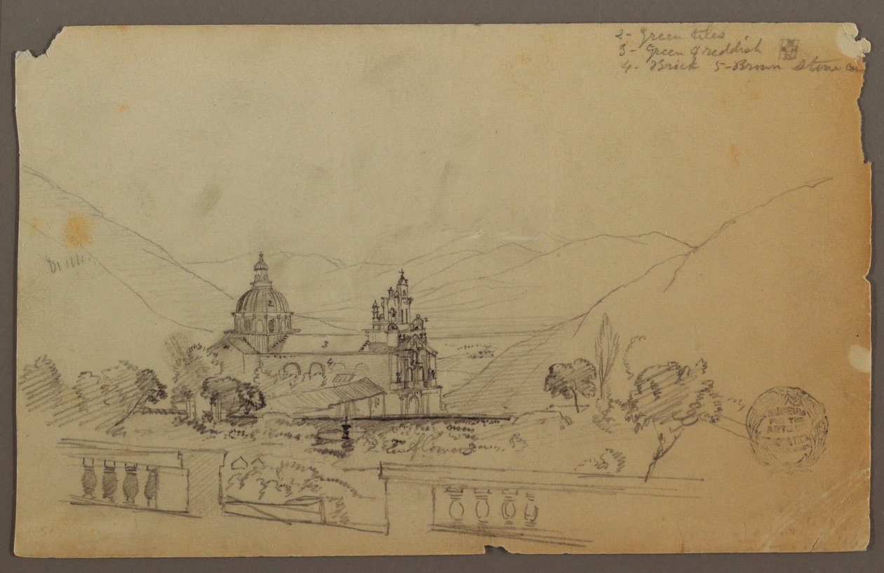 Tekening, Een kerk in de bergen van Ecuador, september 1853 door Frederic Edwin Church
