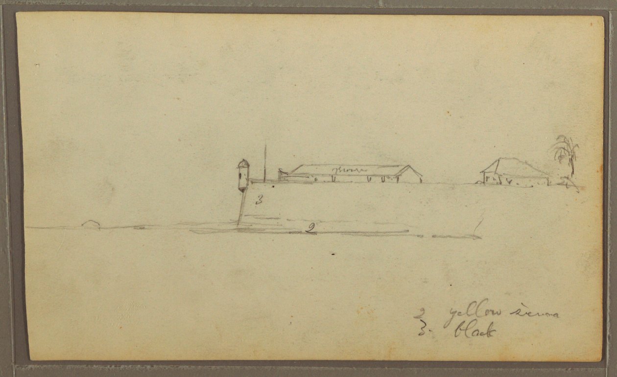 Tekening, Een fort; Verso: Botanische schetsen, Huis, 1857 door Frederic Edwin Church