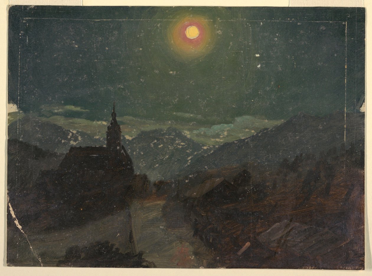 Tekening, Alpenlandschap bij nacht, 1868 door Frederic Edwin Church
