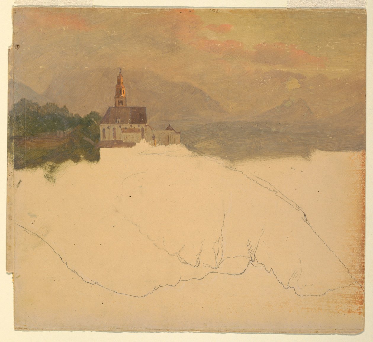 Tekening, Beiers landschap, 1868 door Frederic Edwin Church