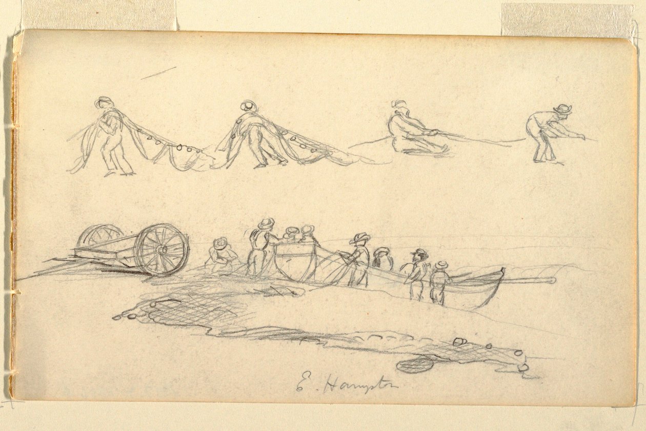 Tekening, Boot met vrouw en kinderen, juli-augustus 1858 door Frederic Edwin Church