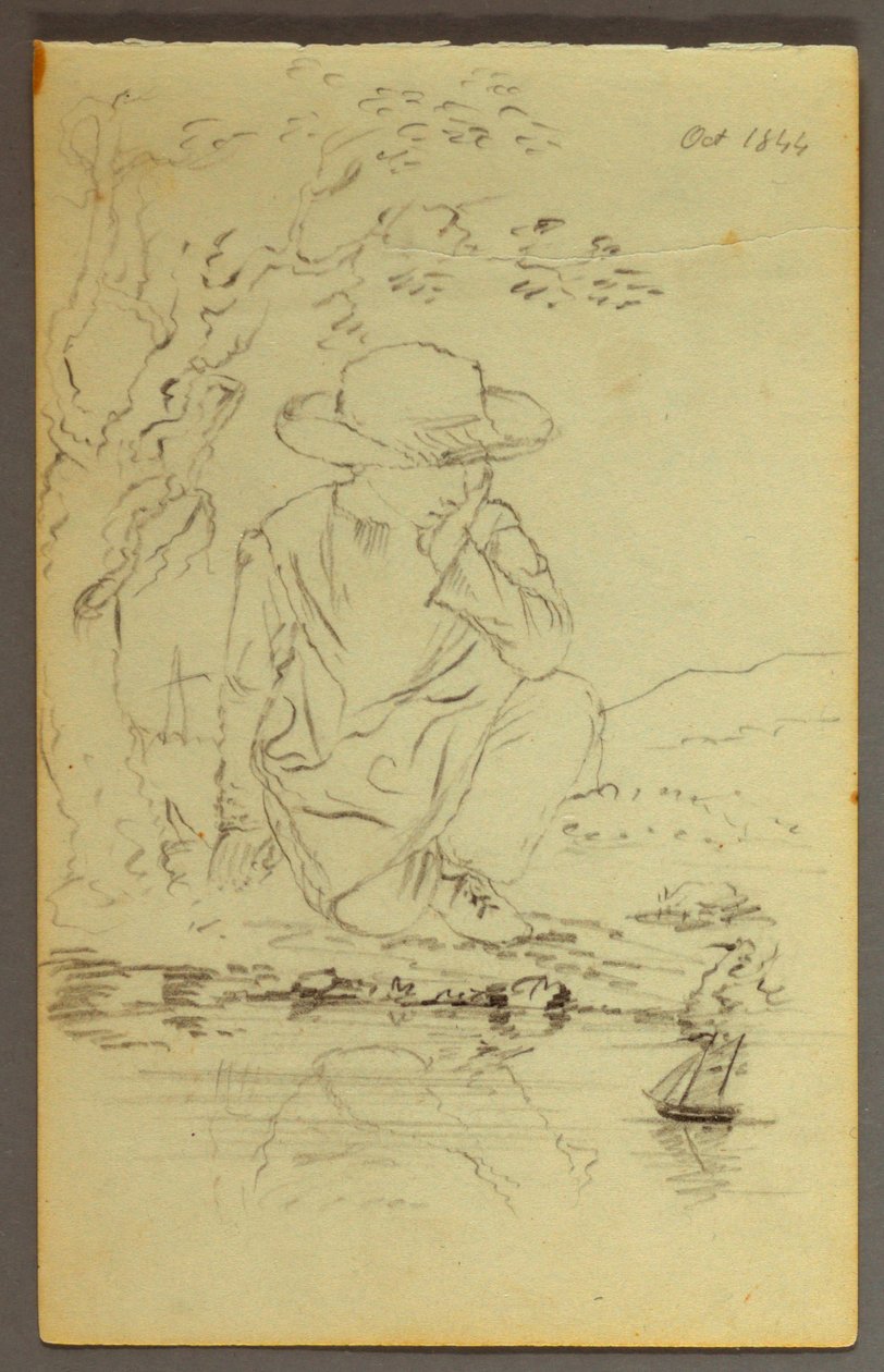 Tekening, Jongen knielend naast een boom, 1844 door Frederic Edwin Church