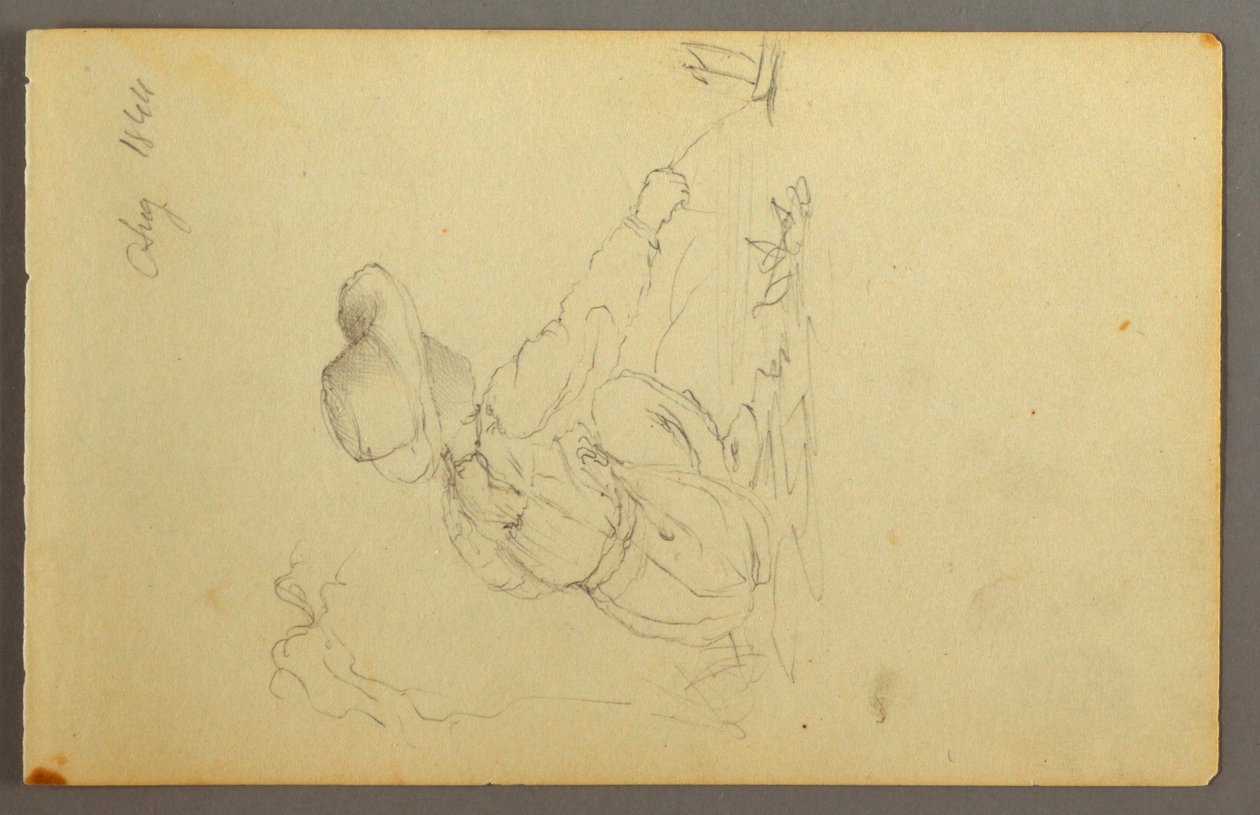Tekening, Jongen trekt zeilboot, 1844 door Frederic Edwin Church