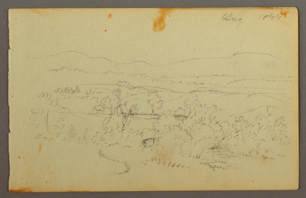 Tekening, Brede vallei met boerderijen, 1844 door Frederic Edwin Church