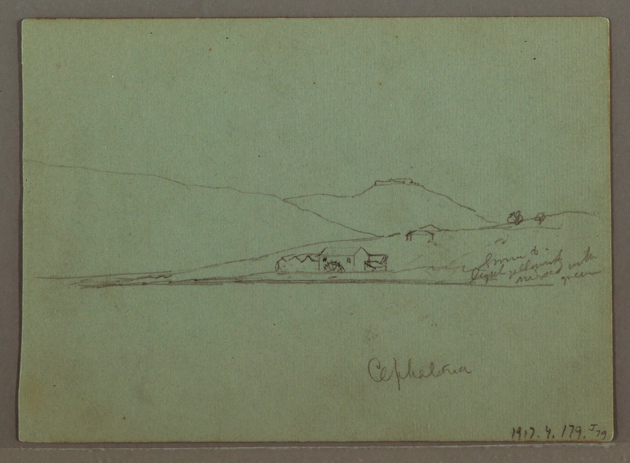 Tekening, Cephalonia, Griekenland, april 1869 door Frederic Edwin Church