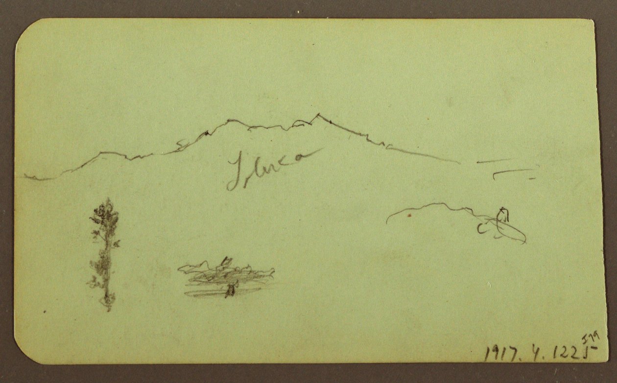 Tekening, Kerk; Verso: Berglandschap, "Taluca", 1883 door Frederic Edwin Church