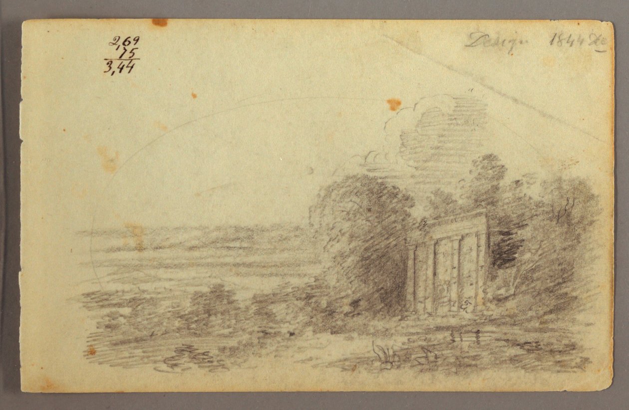 Tekening, Klassieke ruïne, Bomen, 1844 door Frederic Edwin Church