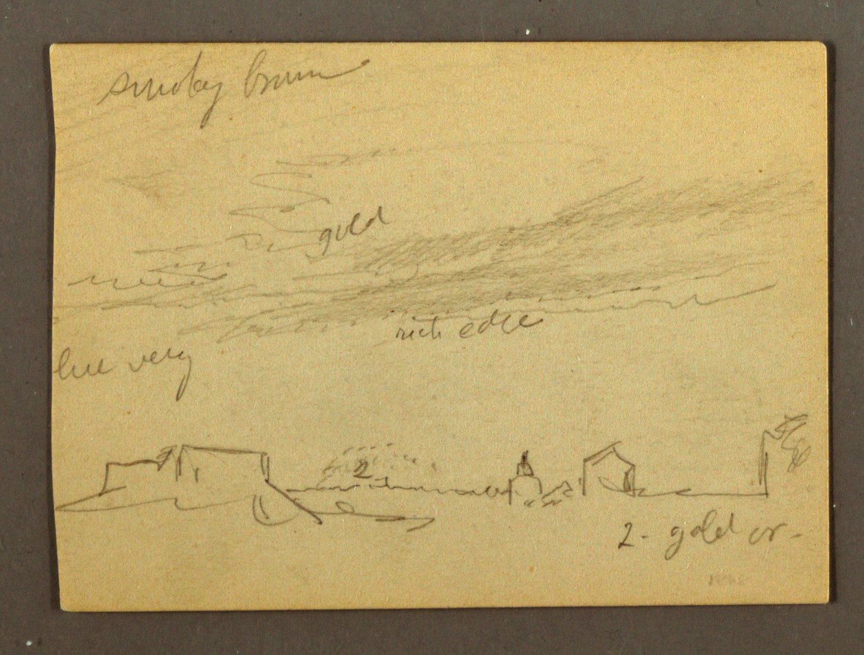 Tekening, Wolkenstudie boven gebouwen, mogelijk 1868-69 door Frederic Edwin Church