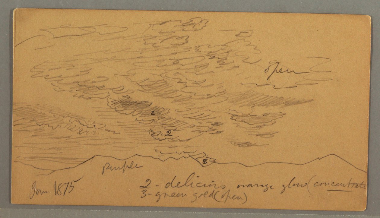 Tekening, Wolk boven heuvels, januari 1875 door Frederic Edwin Church