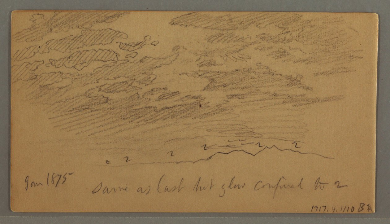 Tekening, Wolk boven heuvels, januari 1875 door Frederic Edwin Church