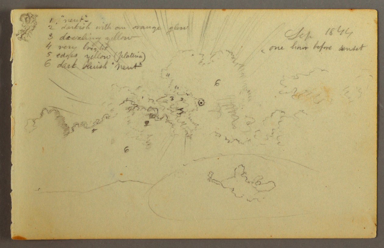 Tekening, Wolkenstudie met doorbrekende zon, 1844 door Frederic Edwin Church