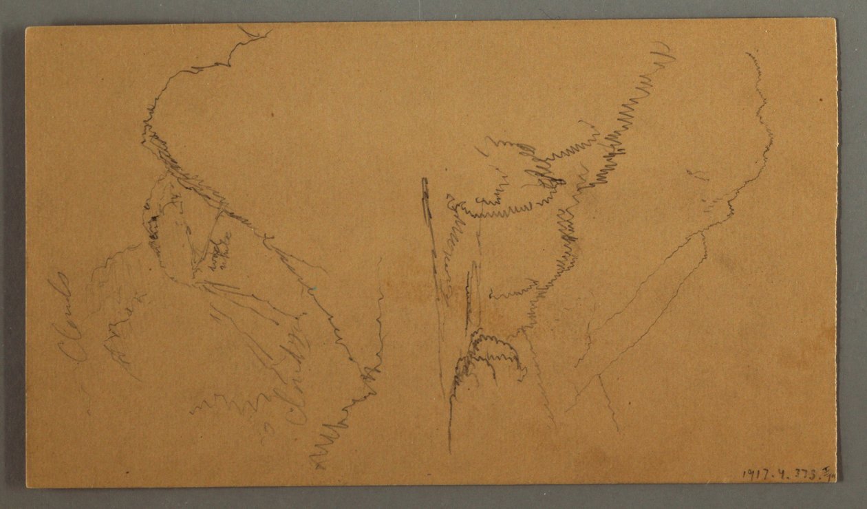 Tekening, Wolken boven bergtoppen, mogelijk 1868 door Frederic Edwin Church