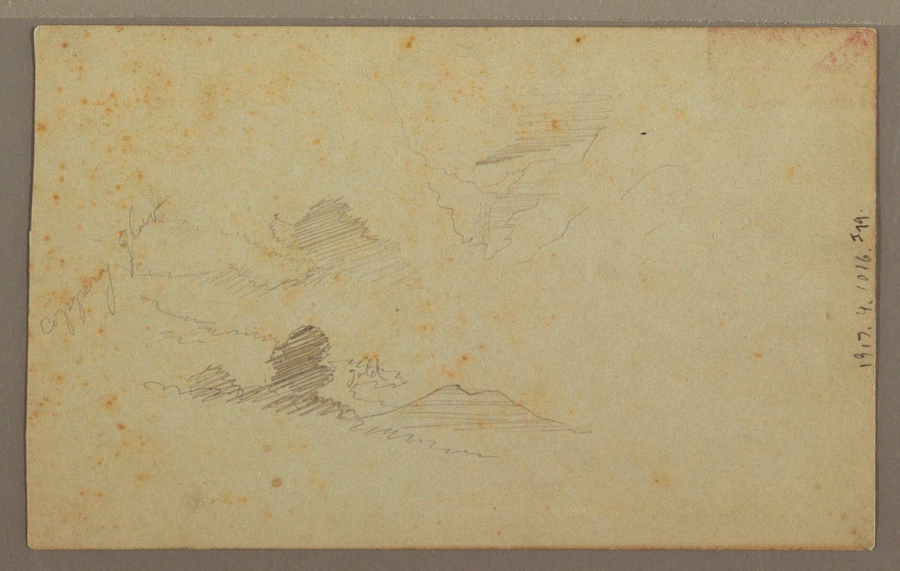 Tekening, bewolkte lucht boven vallei, juli 1863 door Frederic Edwin Church