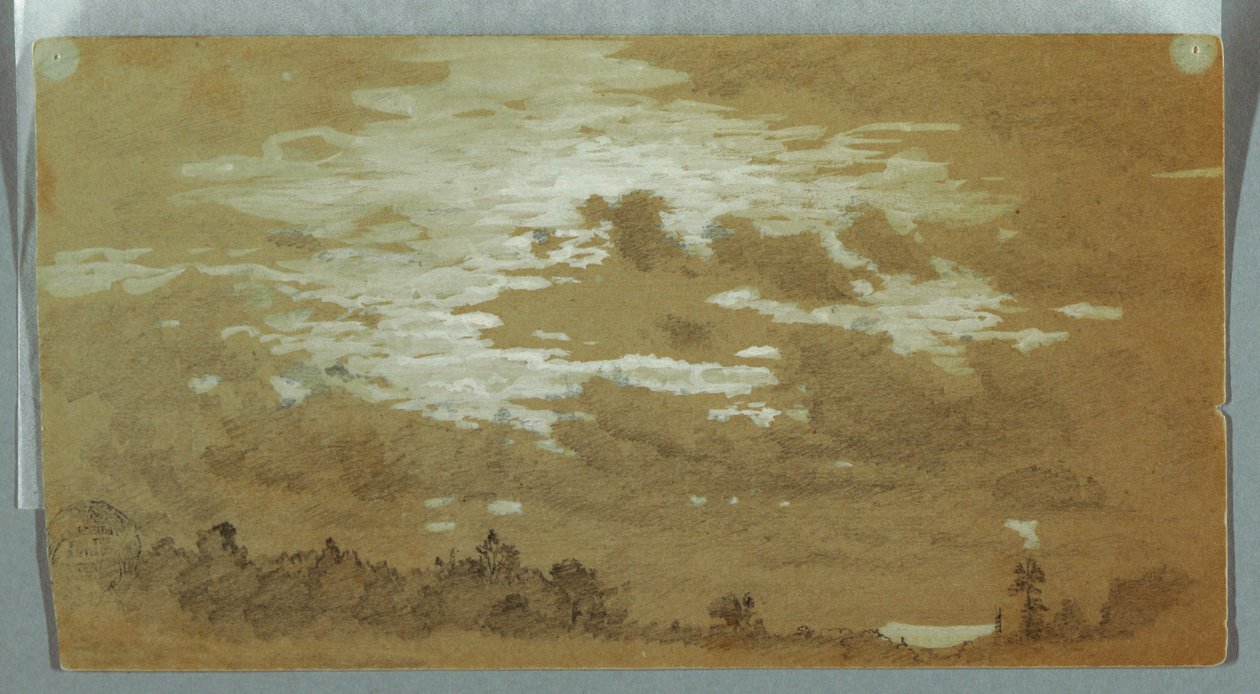 Tekening, Bewolkte lucht boven een beboste heuvelrug, Niagara, mogelijk 1858 door Frederic Edwin Church